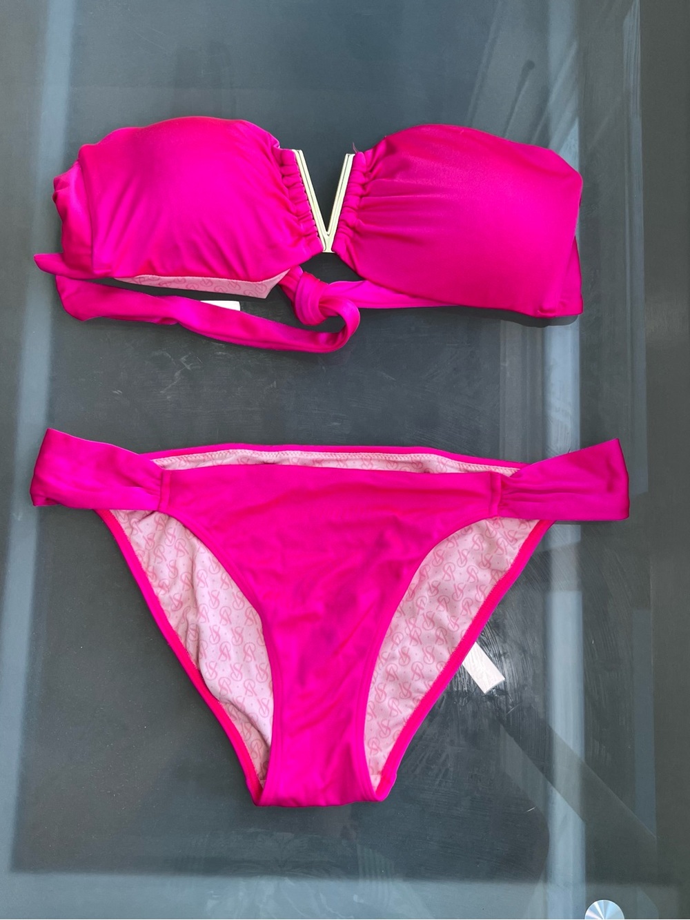 Victoria's Secret Pink Bandeau Bikini with Gold V Detail